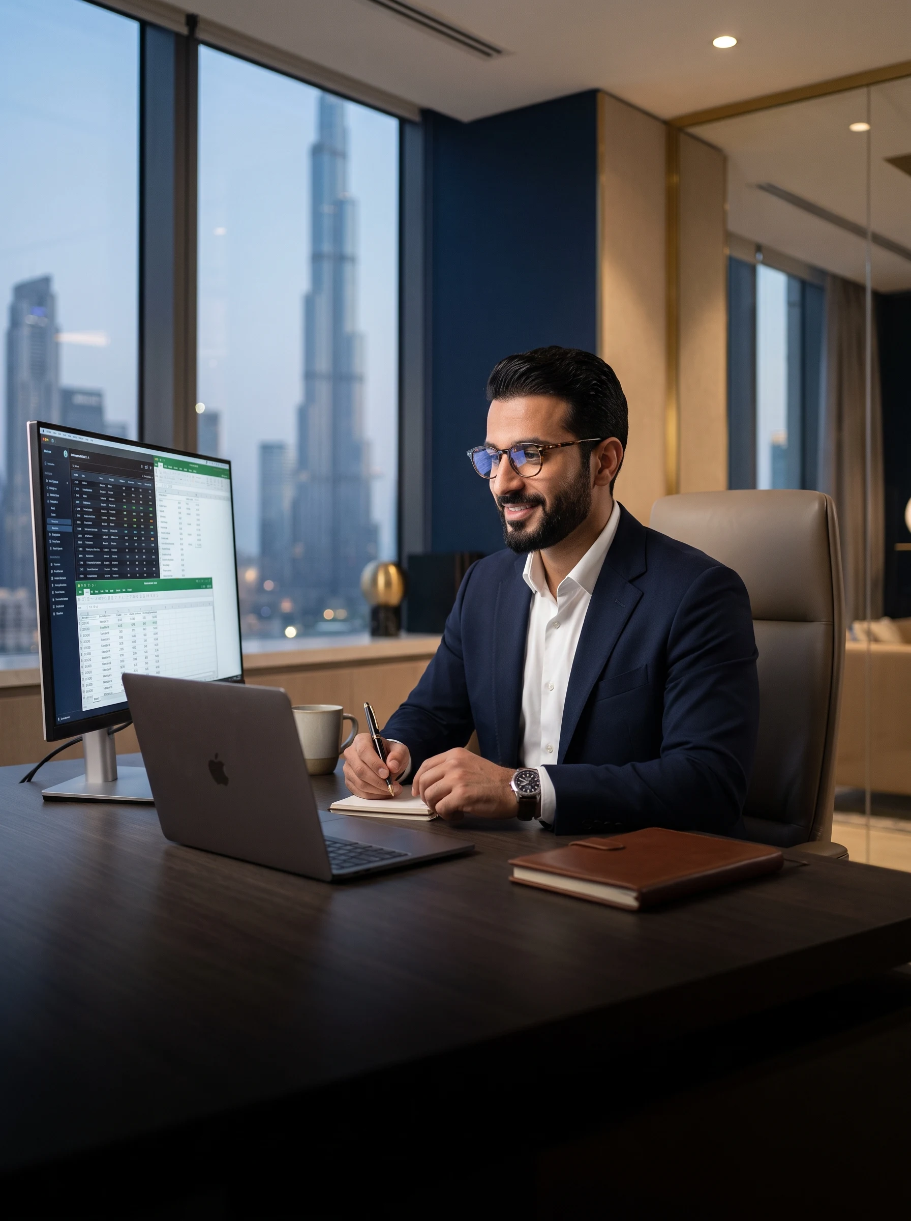 Professional wearing personalized prescription glasses